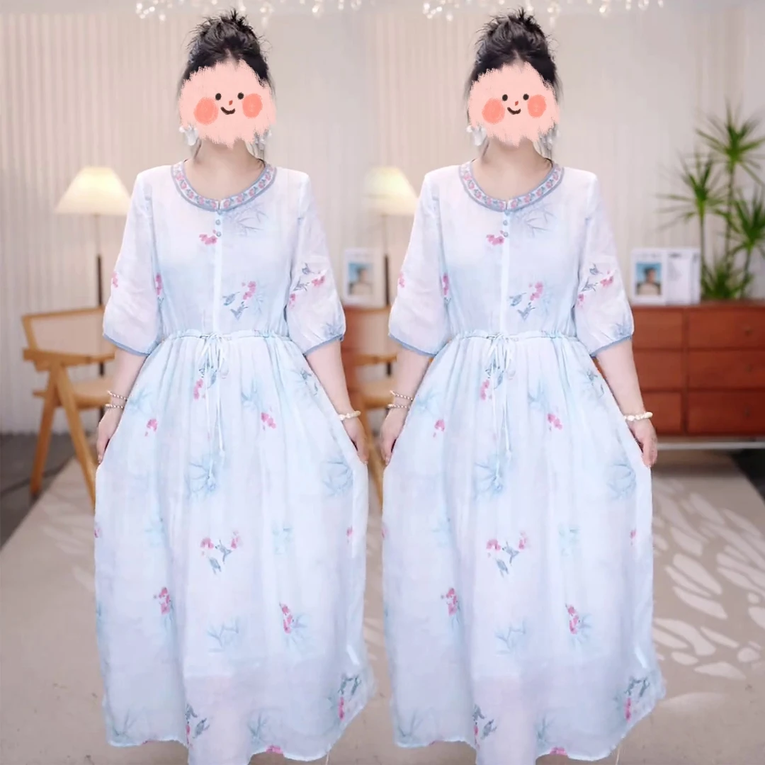 新中式气质国风收腰连衣裙女装2025夏季新款时尚洋气温婉碎花裙子