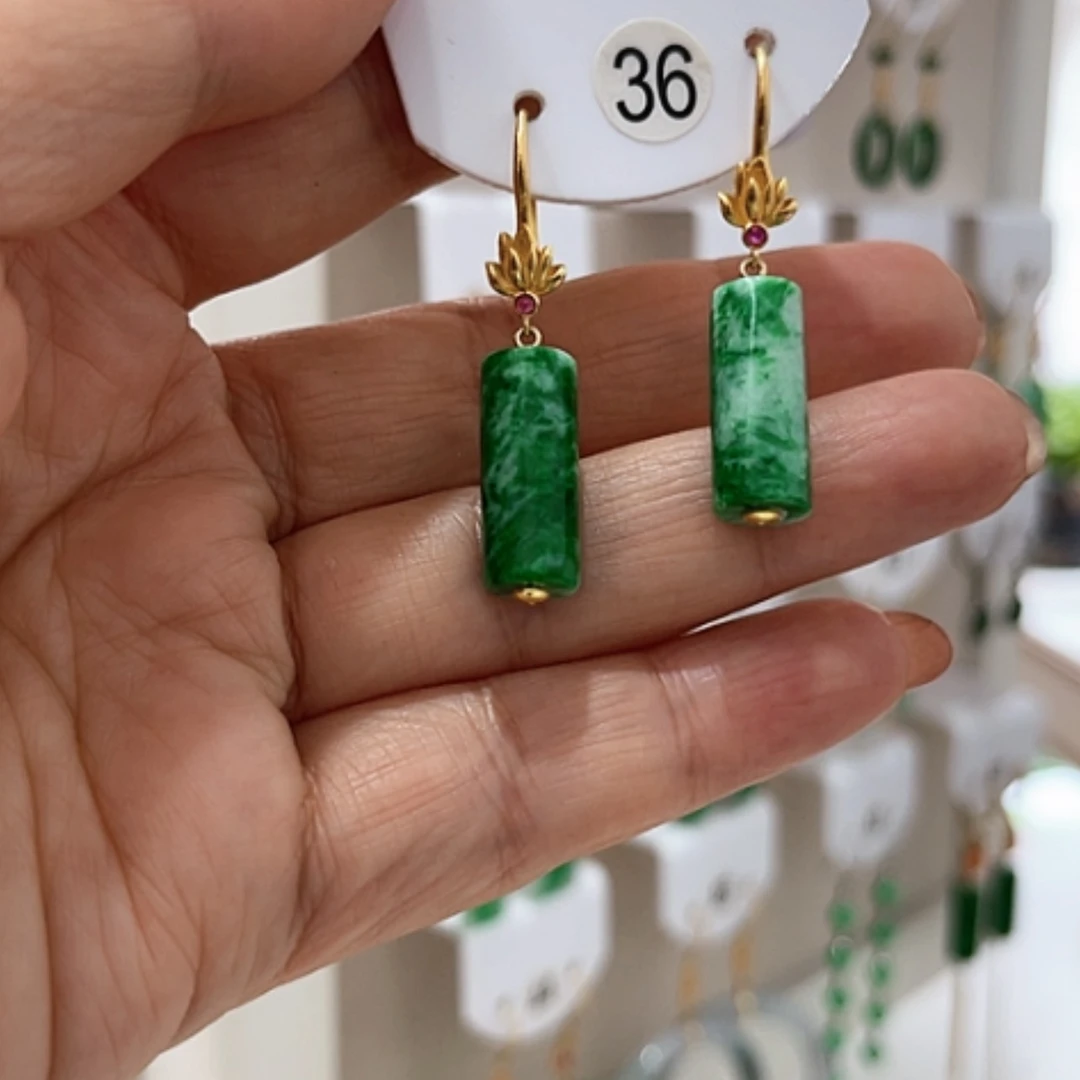 【闪购商品】翡翠耳饰18K金镶嵌翡翠耳坠