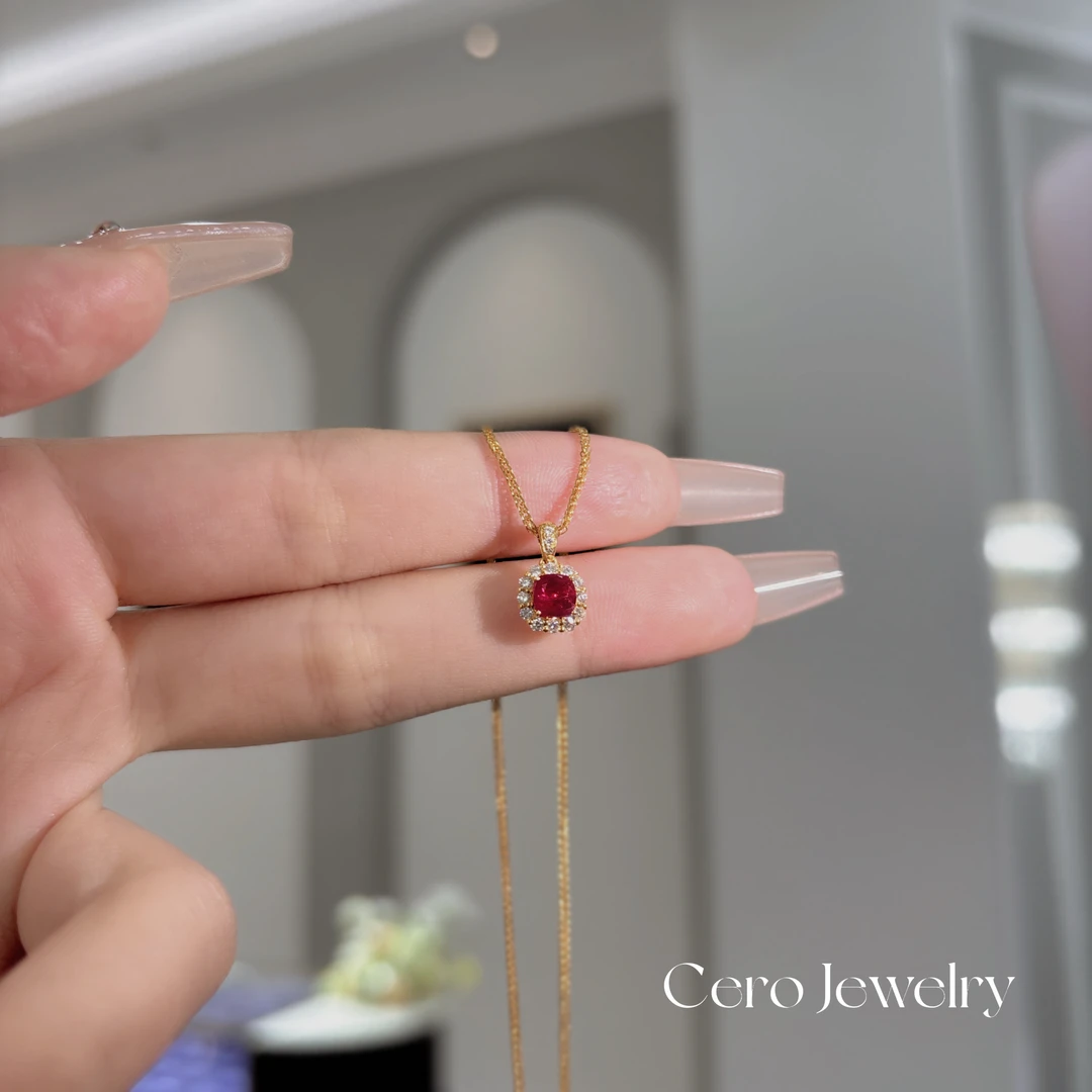CERO【公主专属】18k金高奢设计款红宝石围镶钻石吊坠(送银链
