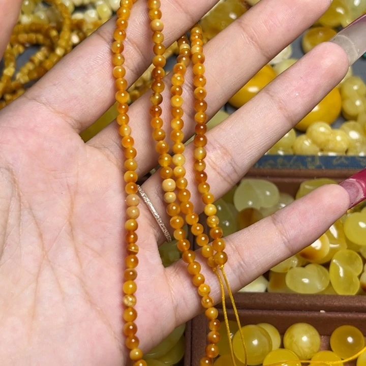 蜜蜡未镶嵌珠宝奇石蜜糖妖花小米珠链子