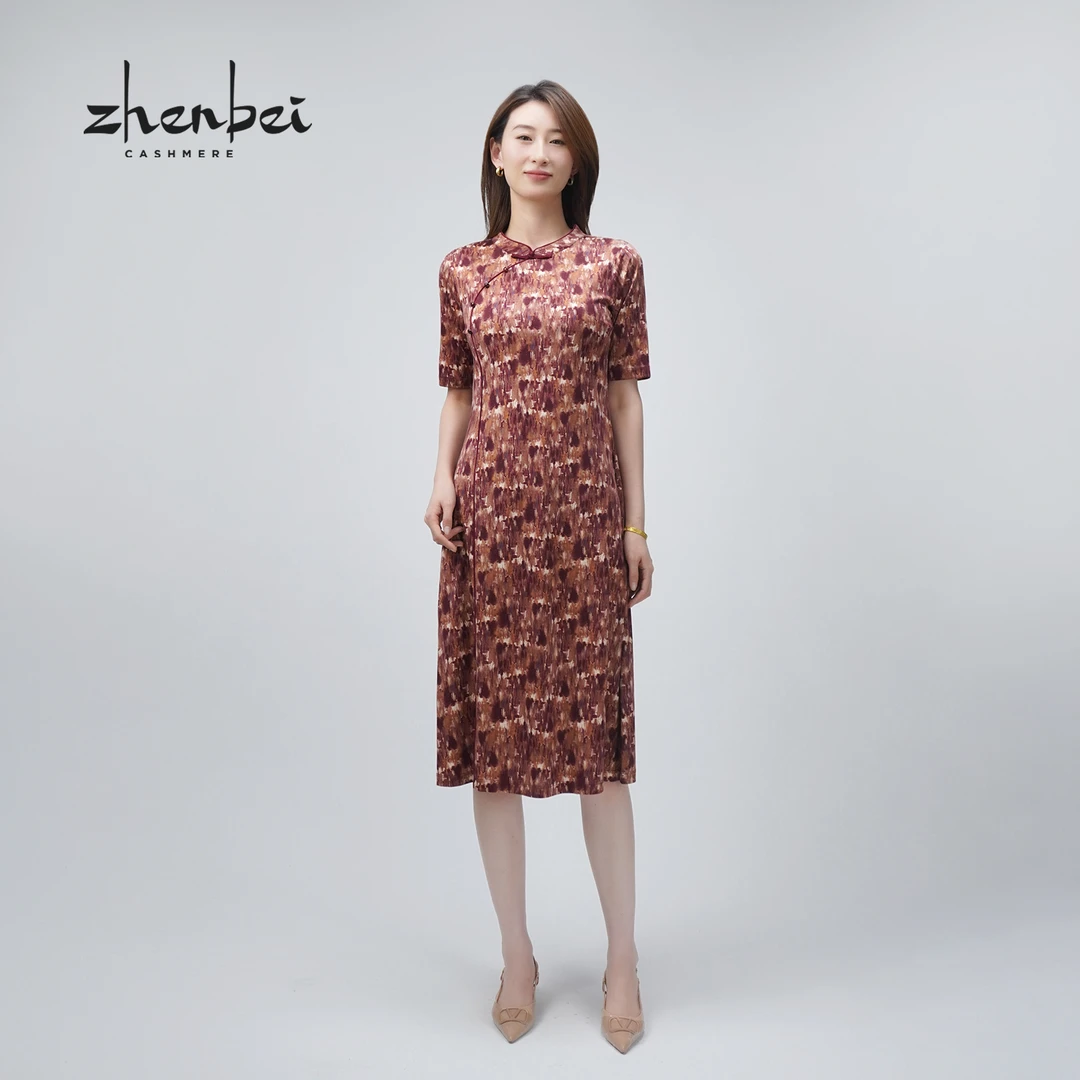 ZB/珍贝春夏新品 新中式印花时尚优雅旗袍/45686