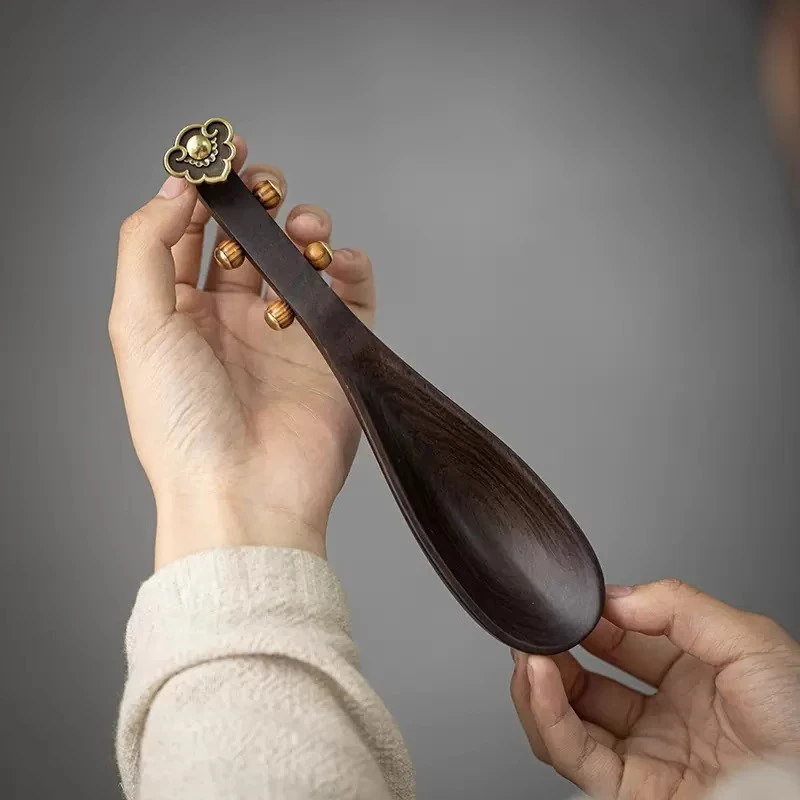 黑檀木琵琶茶勺功夫茶具家用功夫泡茶工具琵琶茶勺茶具茶道配件