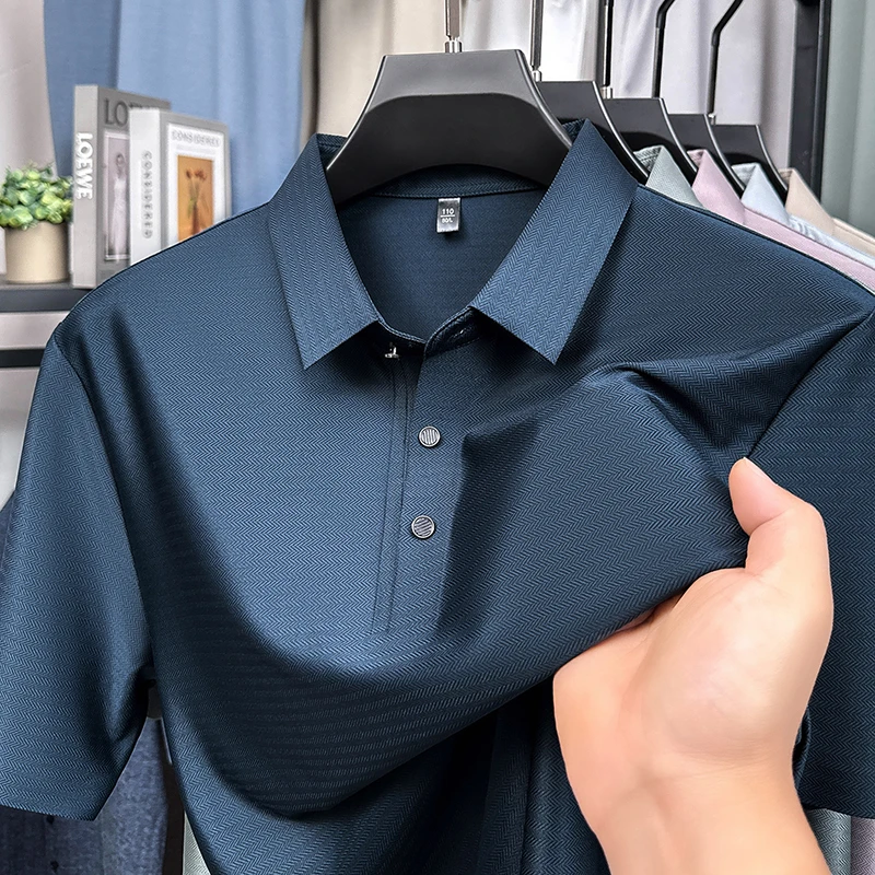 柏拉图保罗100%桑蚕丝夏季高端冰丝无痕POLO衫男休闲短袖翻领T恤