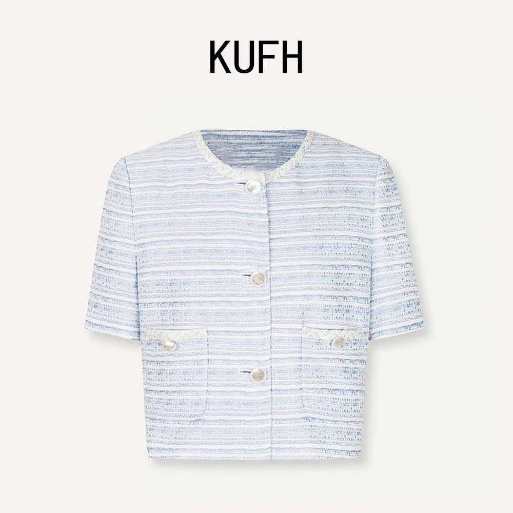 KUFH2【海天明珠】蓝色圆领小香风外套花边夏款女装老佛爷KYM251010