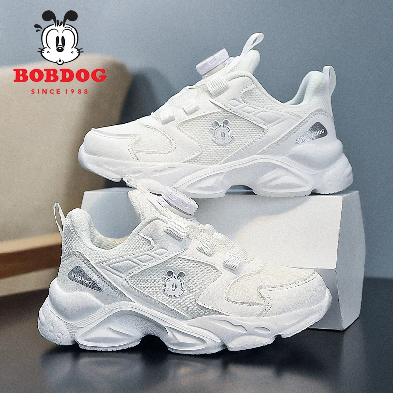 巴布豆男童鞋子2025春秋新款网面儿童运动鞋中大童小白色跑步鞋潮