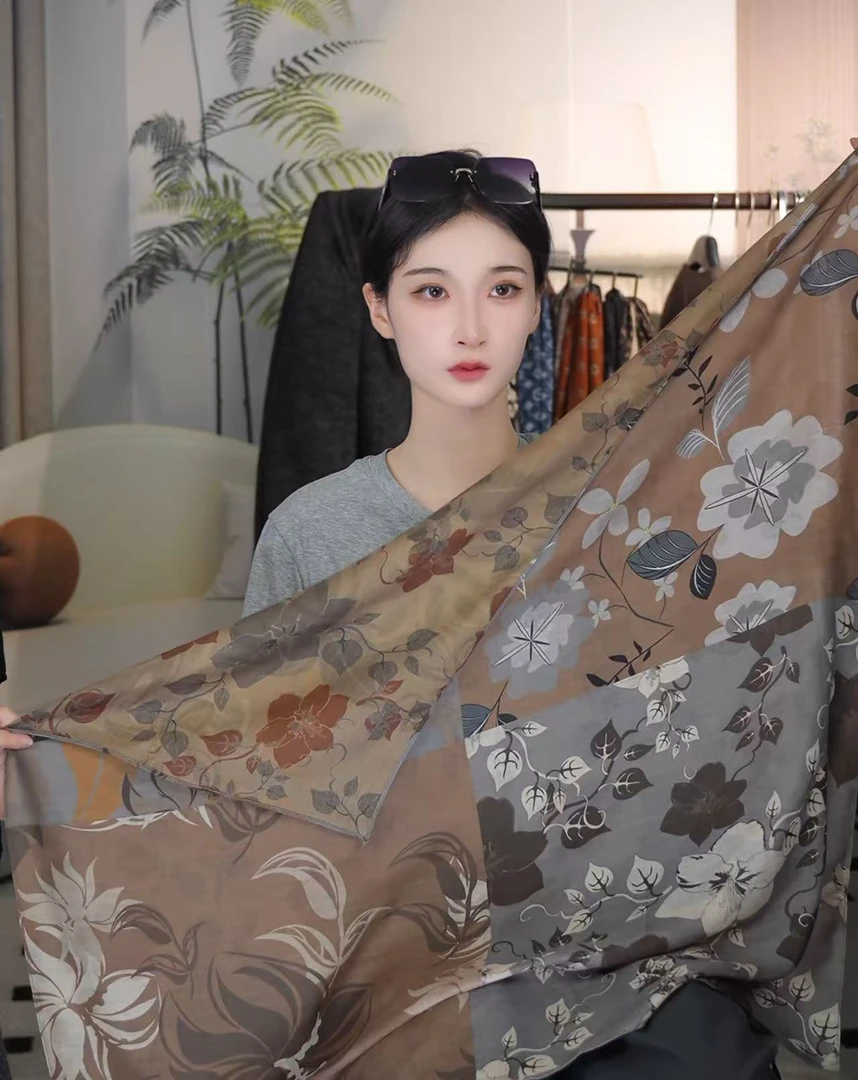K（绿扣）【四拼花卉】-P12 时尚 磨毛绒 双面异色85x85方巾百搭