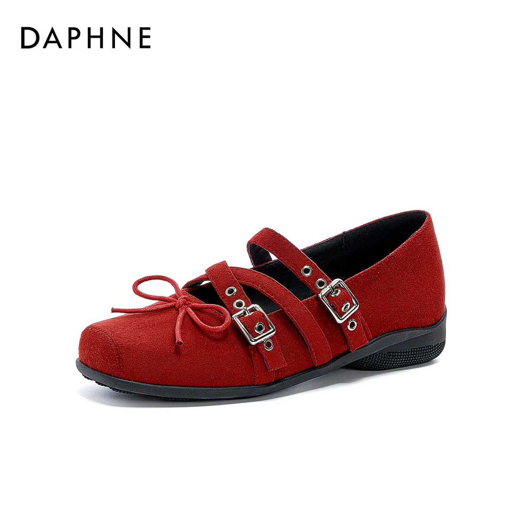 达芙妮2025春夏复古单鞋红色鞋子玛丽珍增高休闲鞋软底舒适时尚