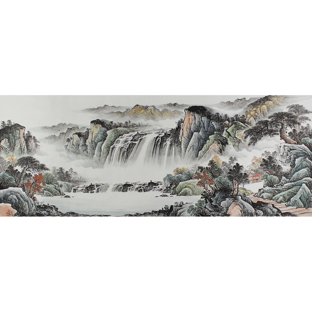 小六尺蒋文杰纯手绘水墨淡彩源远流长国画山水180x70cm宣纸未装裱