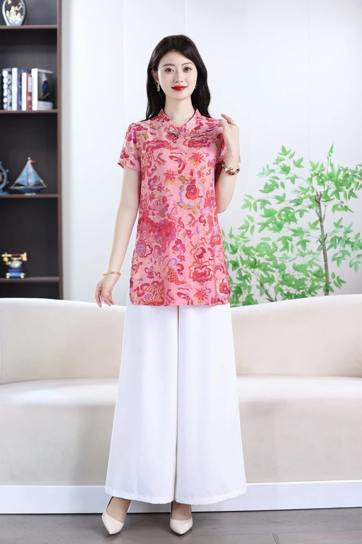 中式盘扣改良旗袍上衣国风中年妈妈装2025夏季新款国风妈妈装