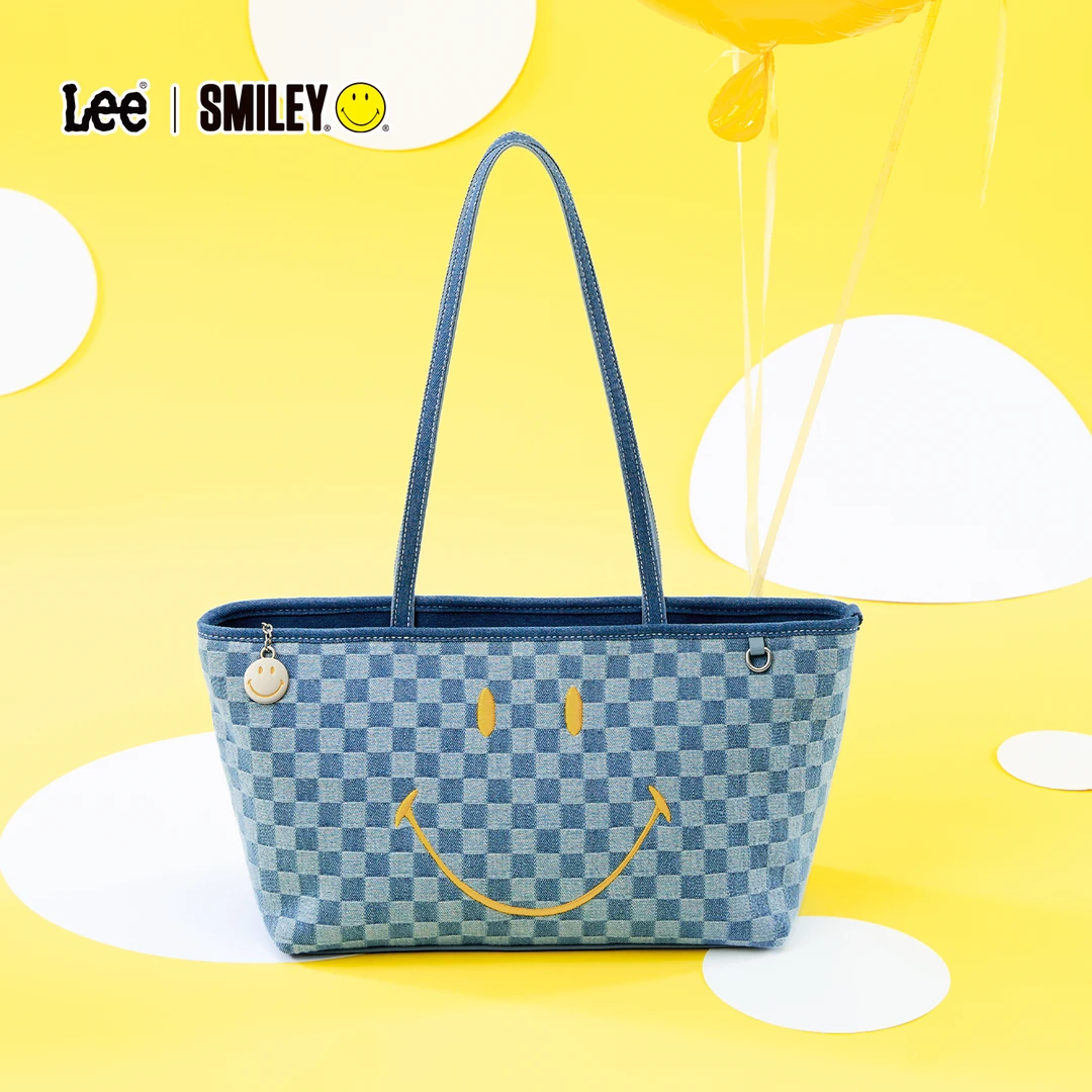 Lee×Smiley格纹托特包经典棋盘格单肩包2025新款大容量手提包包