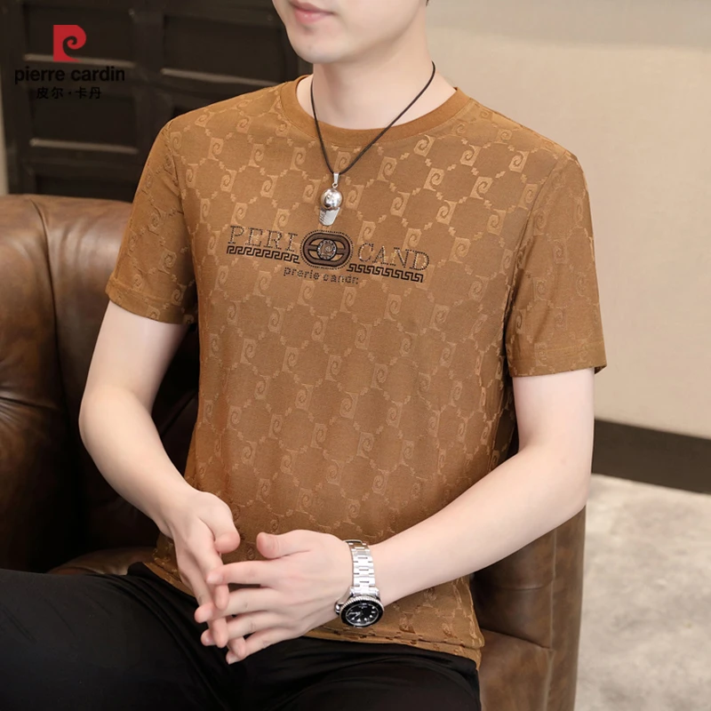 皮尔卡丹2025新款男士短袖夏季冰丝提花休闲短t恤时尚薄款T恤半袖
