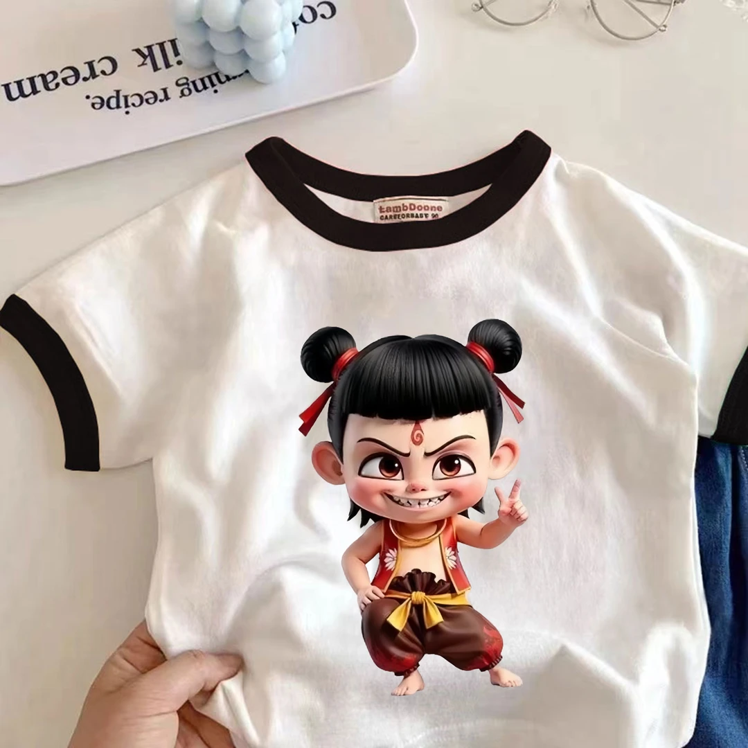 哪吒T恤魔童降世拼色女童男童短袖纯棉t恤夏季装2025新款半袖童装