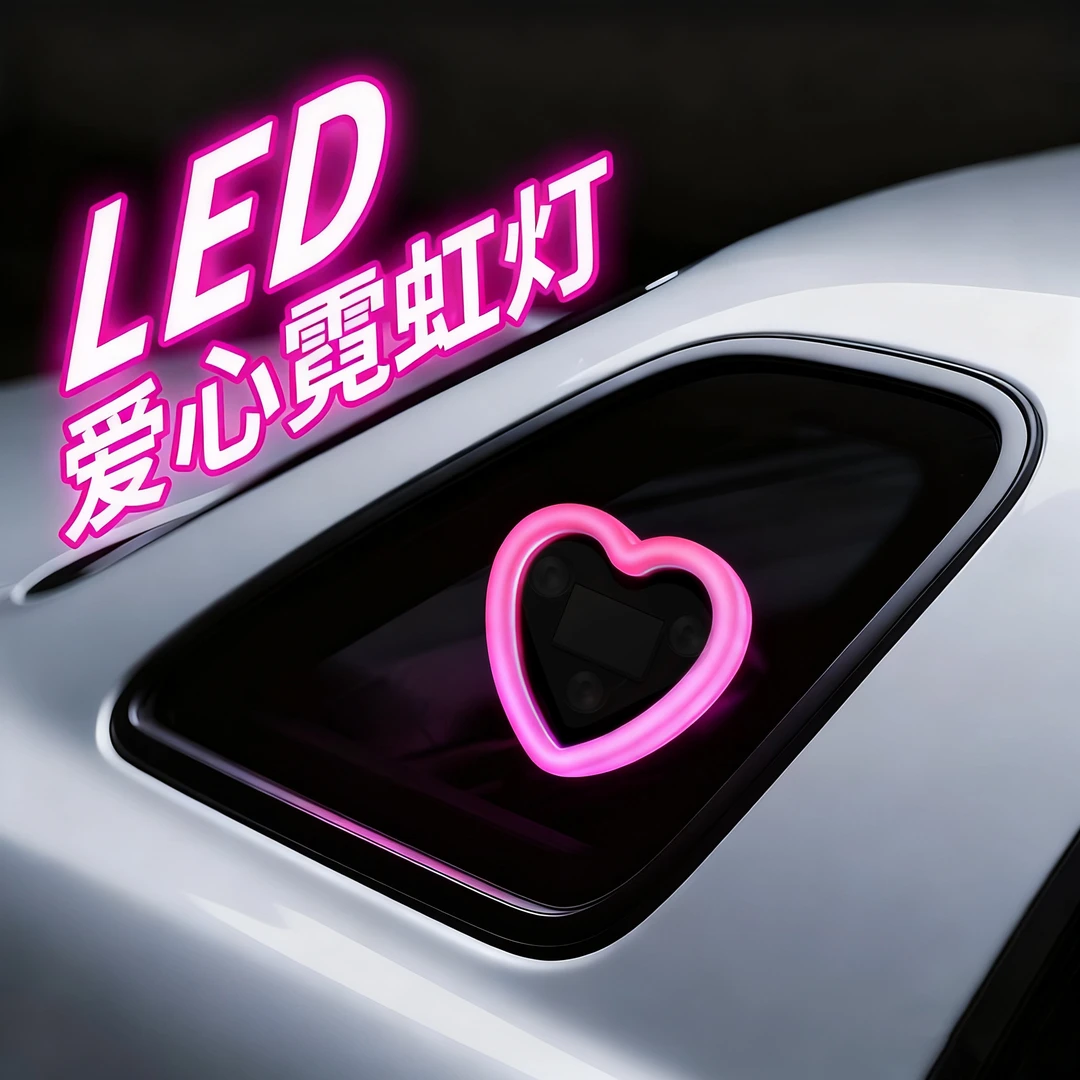 汽车LED车窗灯车内装饰发光爱心气氛灯免接线太阳能三角窗霓虹灯