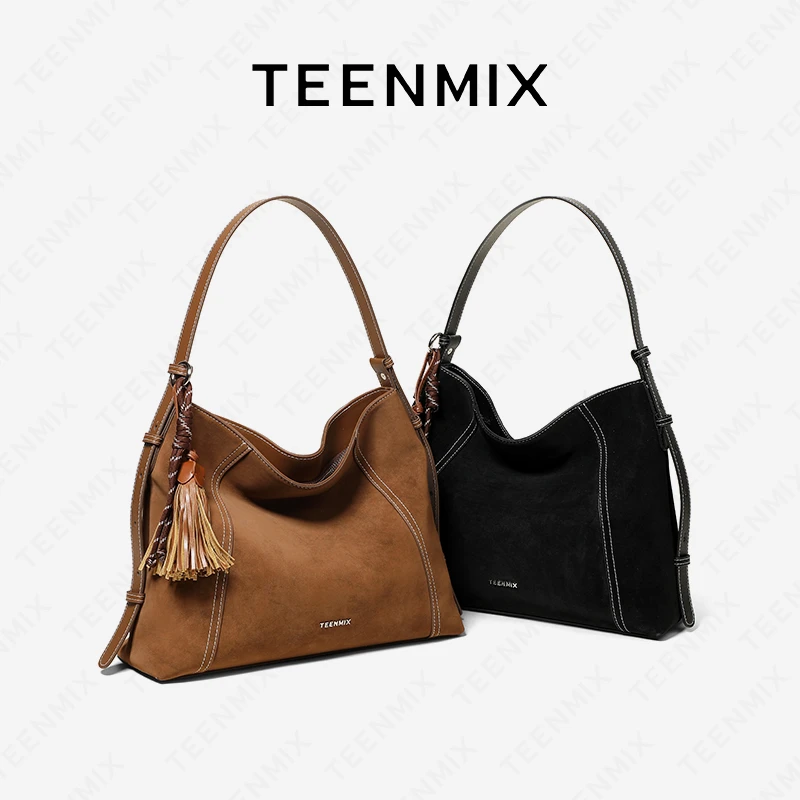 天美意2025新款简约休闲百搭大容量流浪托特包单肩斜挎女包