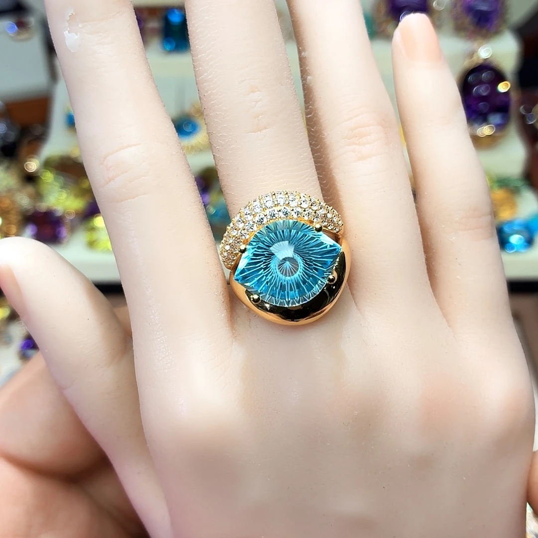 戒指托帕石银S925镶嵌