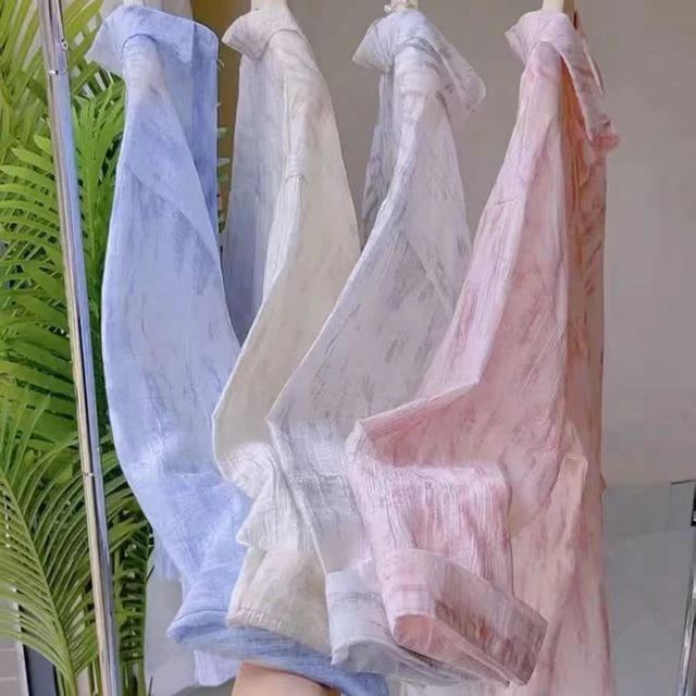 2024夏季新款法式洋气墨染防晒衣女衬衫新中式水墨扎染肌理感衬衣