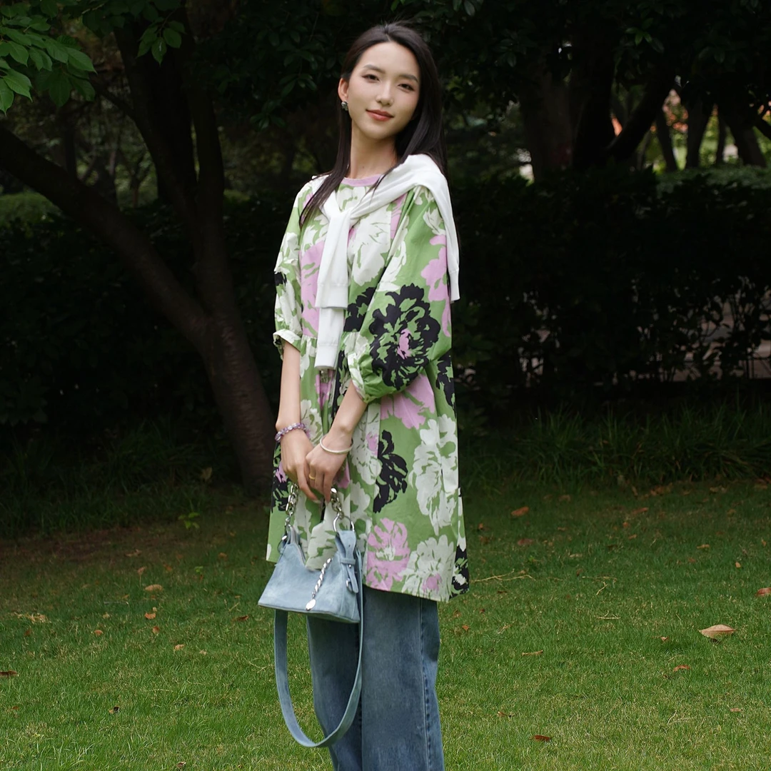 阿玛施AMASS 新款棉质小清新条纹撞色宽松显瘦短款连衣裙女550019