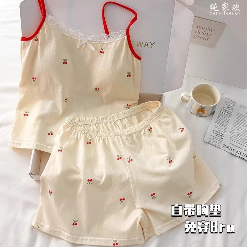 带胸垫性感吊带睡衣女款爆款2025新款夏季学生甜美两件套家居服