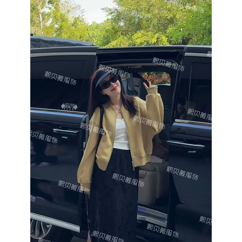 熙贝薇7 2025春季新款复古美式棒球服双头拉链长袖卫衣外套 G7116