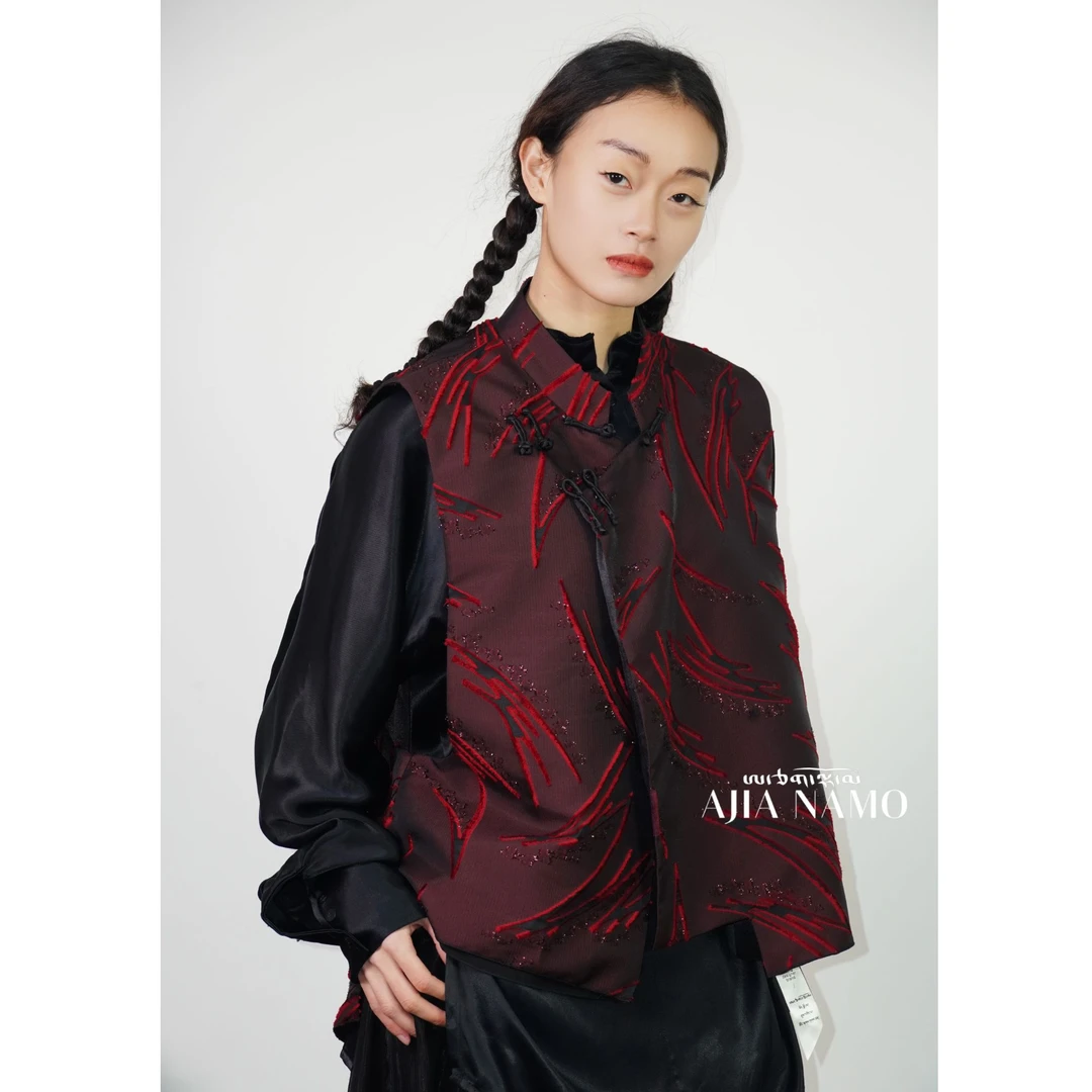 AJ-NAMO原创设计款火焰纹斜襟马甲