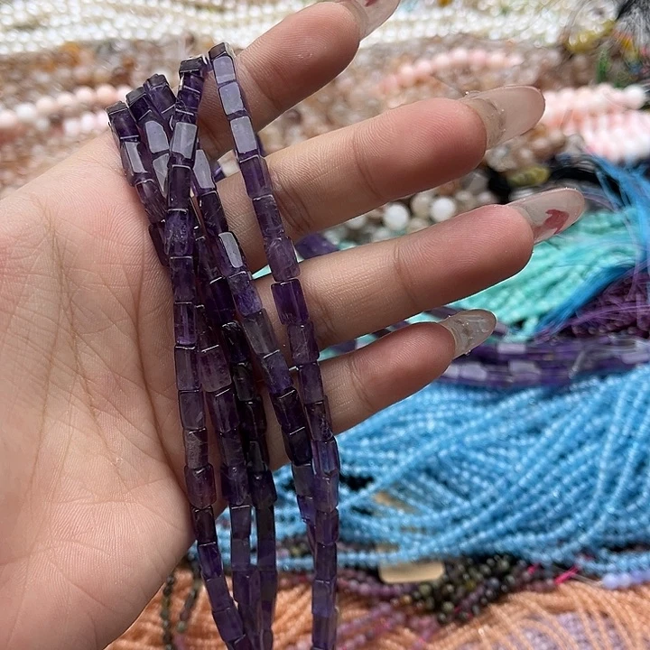 玛瑙/玉髓珠宝半成品未镶嵌一条4/8mm左右紫晶管珠