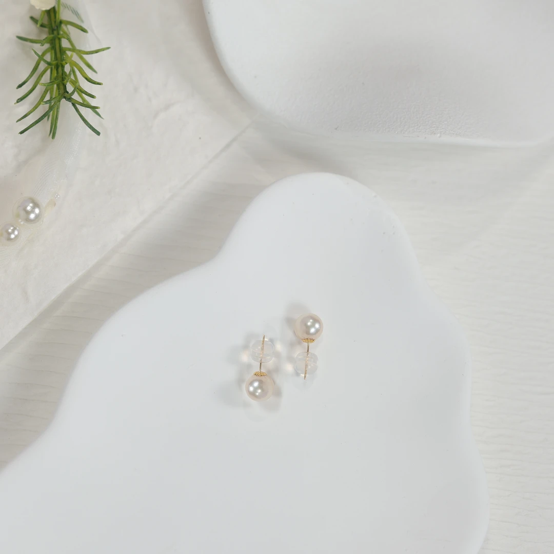 【LNDI】海水akoya珍珠 18K金针耳钉 7-8MM