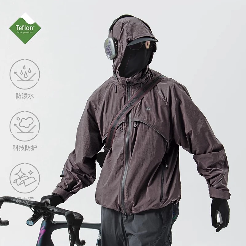 蓝岐2025春季新款反光立领骑行夹克隐藏帽防水外套男