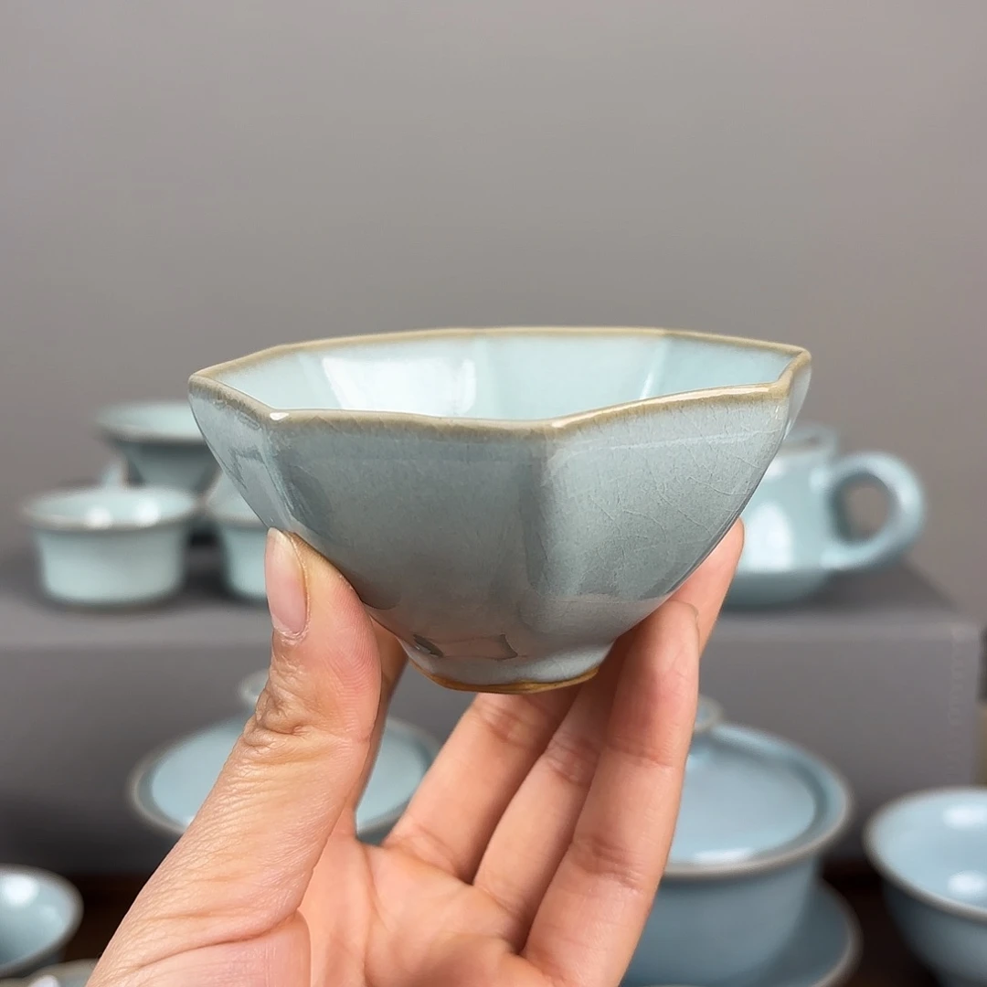 摆件汝窑天青釉八方杯