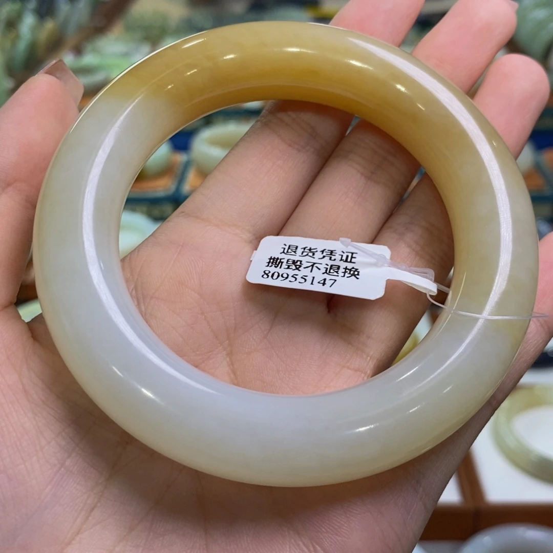 和田玉未镶嵌手镯且末糖白大胖圆60/61