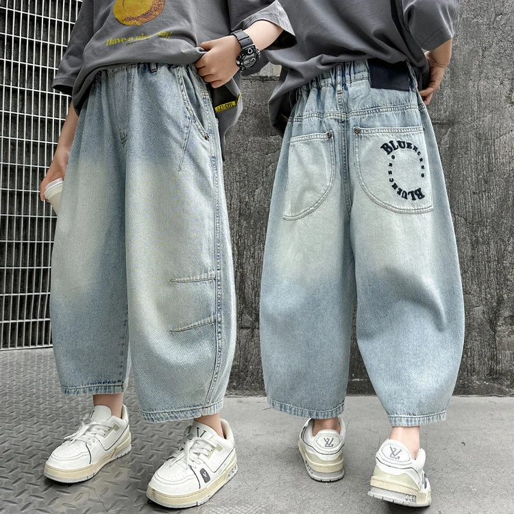 男童牛仔七分裤夏季薄款中大童字母时髦痞帅潮酷宽松儿童休闲短裤