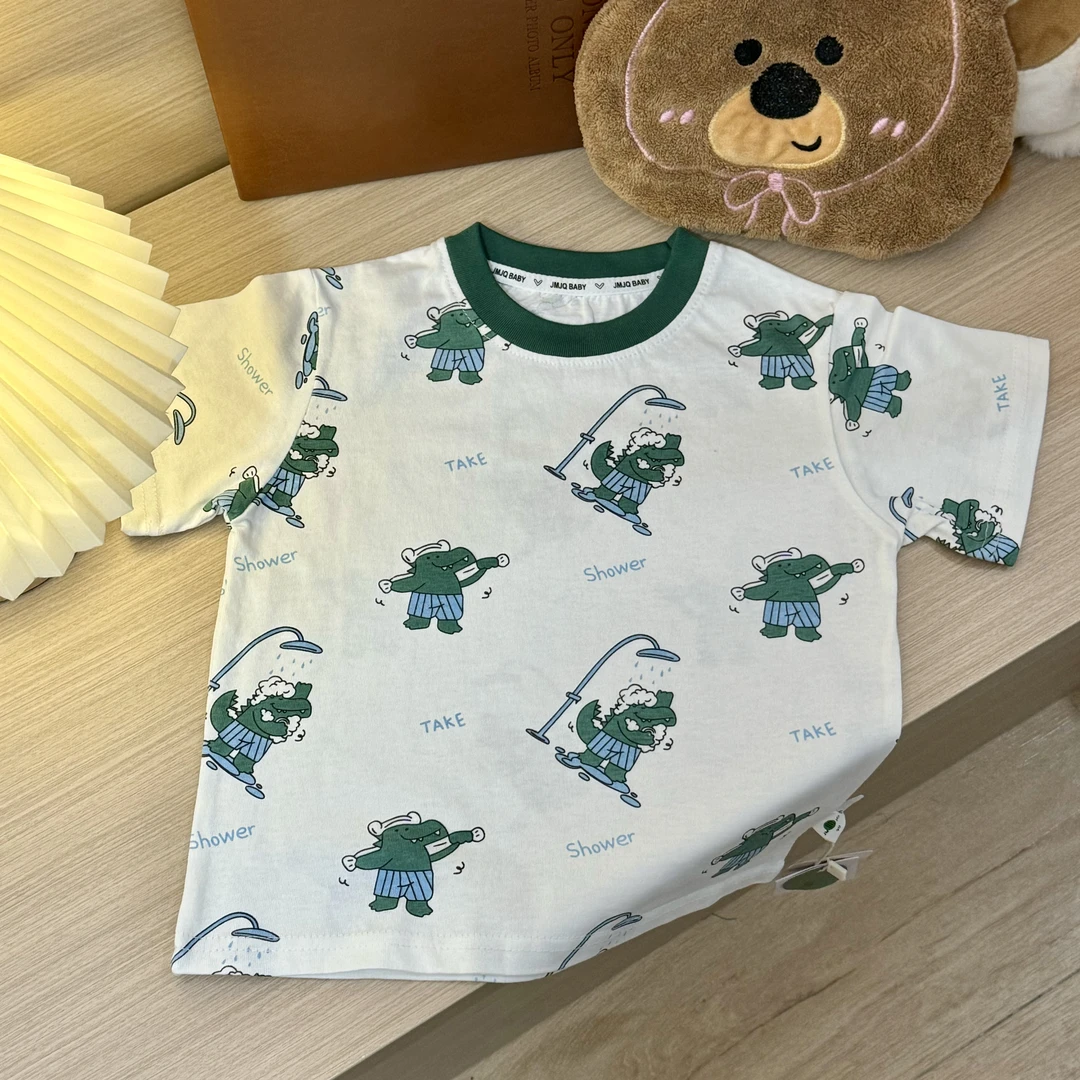 【JMJQ25333】夏季新款百搭满印鳄鱼短袖时尚圆领休闲T恤男宝宝