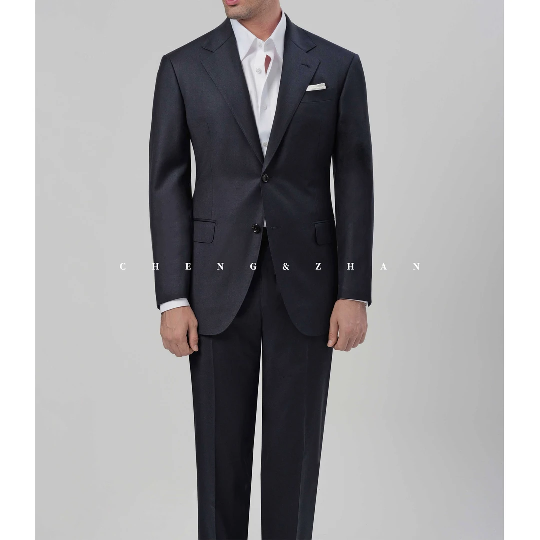 100%羊毛 撑展【黑标】手工工艺【套装】K01西装米兰眼藏青色西服-4