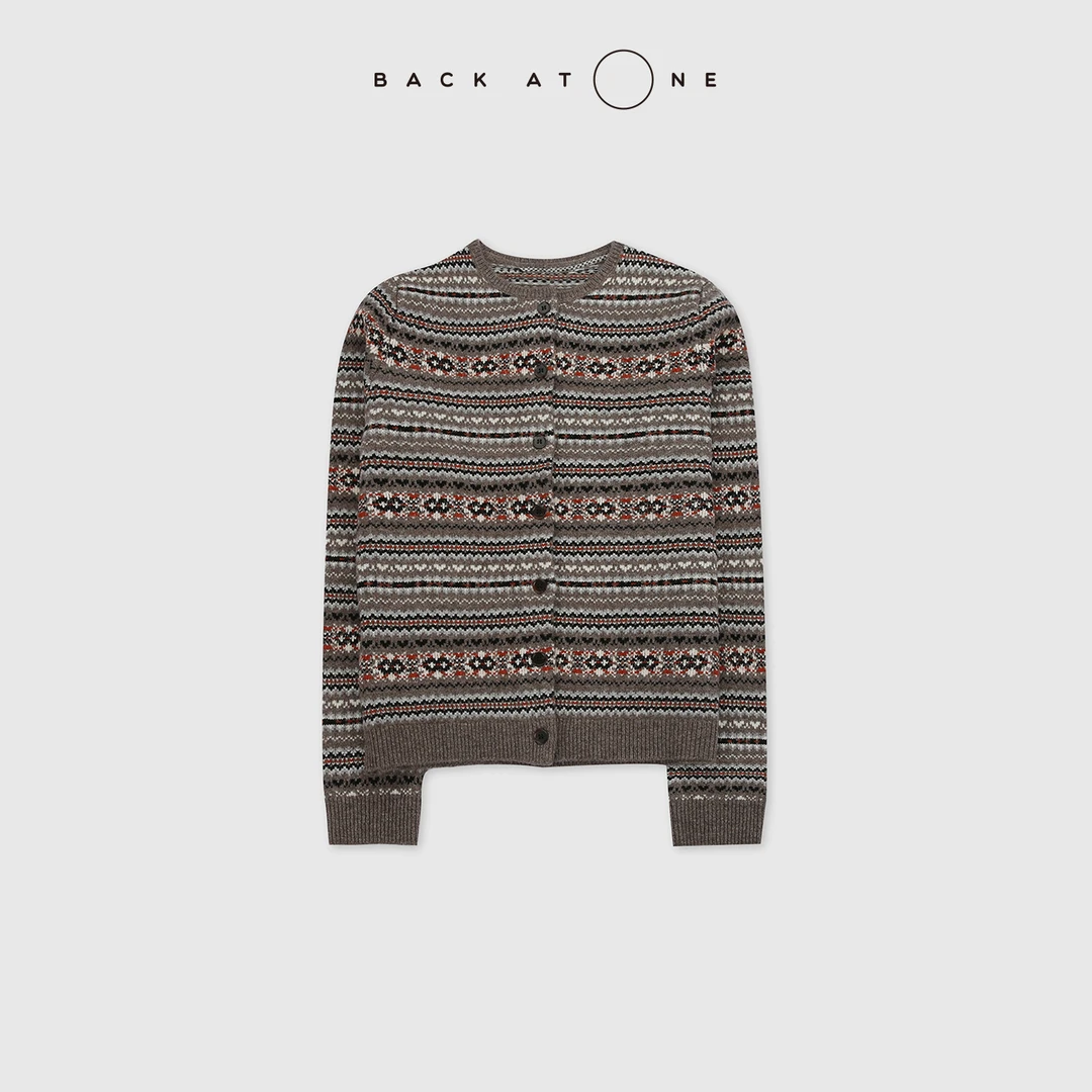 BACKATONE“星河迷宫” 时尚百搭费尔岛提花针织开衫 BFF-1AS017H-K