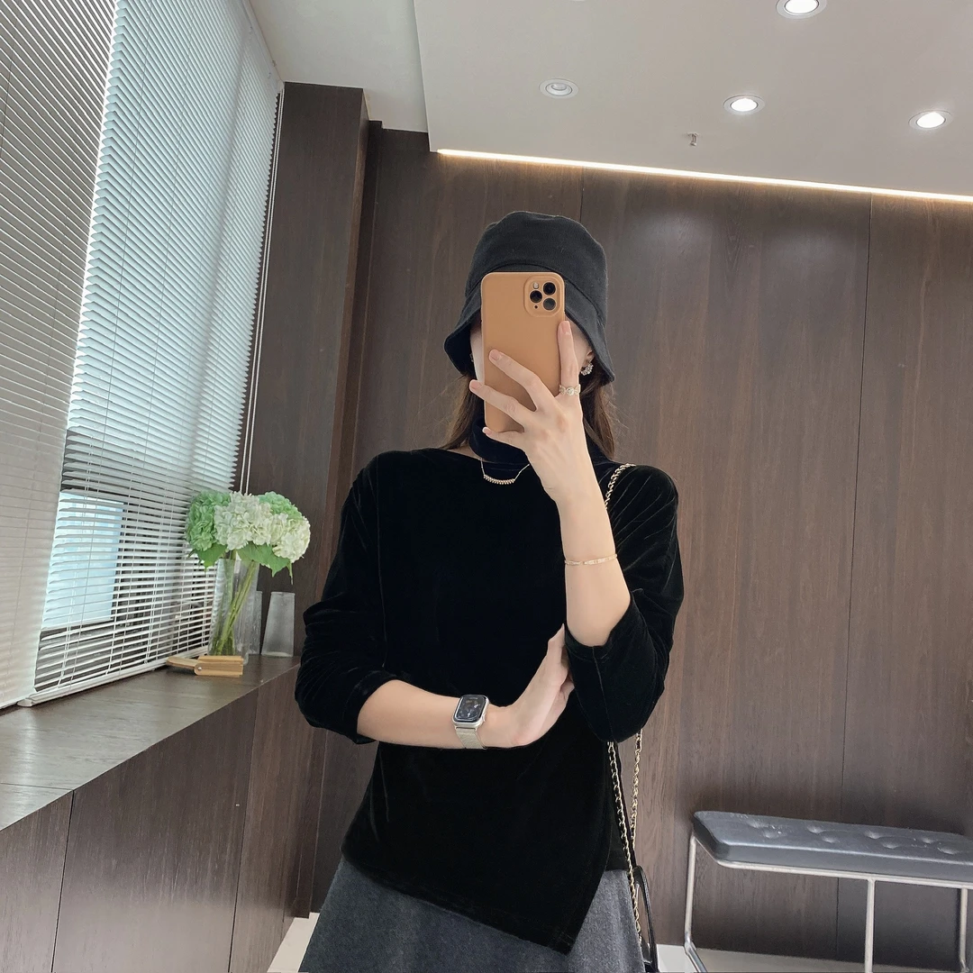 IMFLY金小金自制女装 丝绒衫DYW9923法式设计感丝绒长袖上衣
