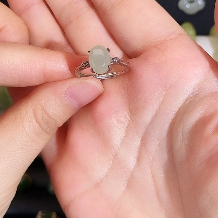 和田玉银S925镶嵌戒指