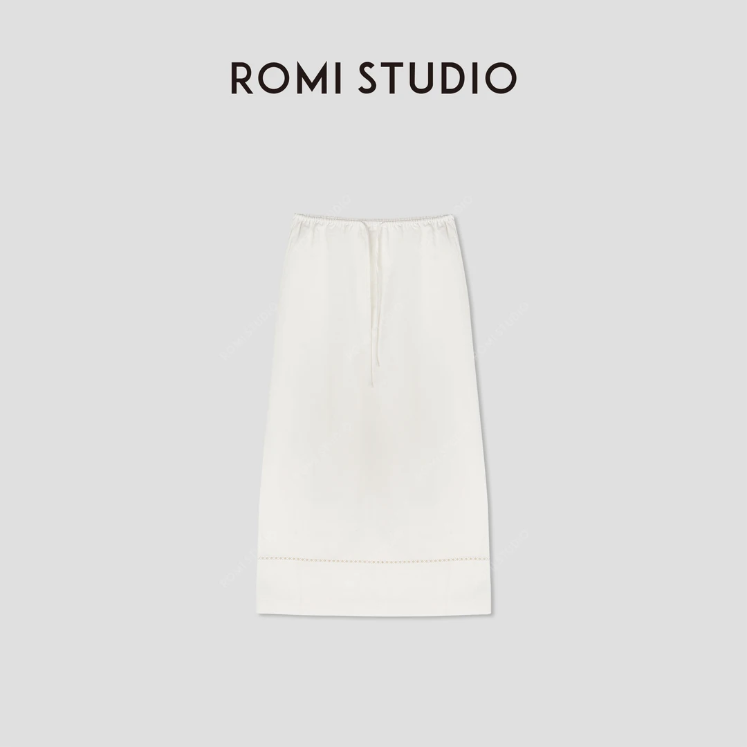 ROMI STUDIO “留白絮语” 粗织棉麻混纺斜纹肌理直筒半裙24SSQ1046