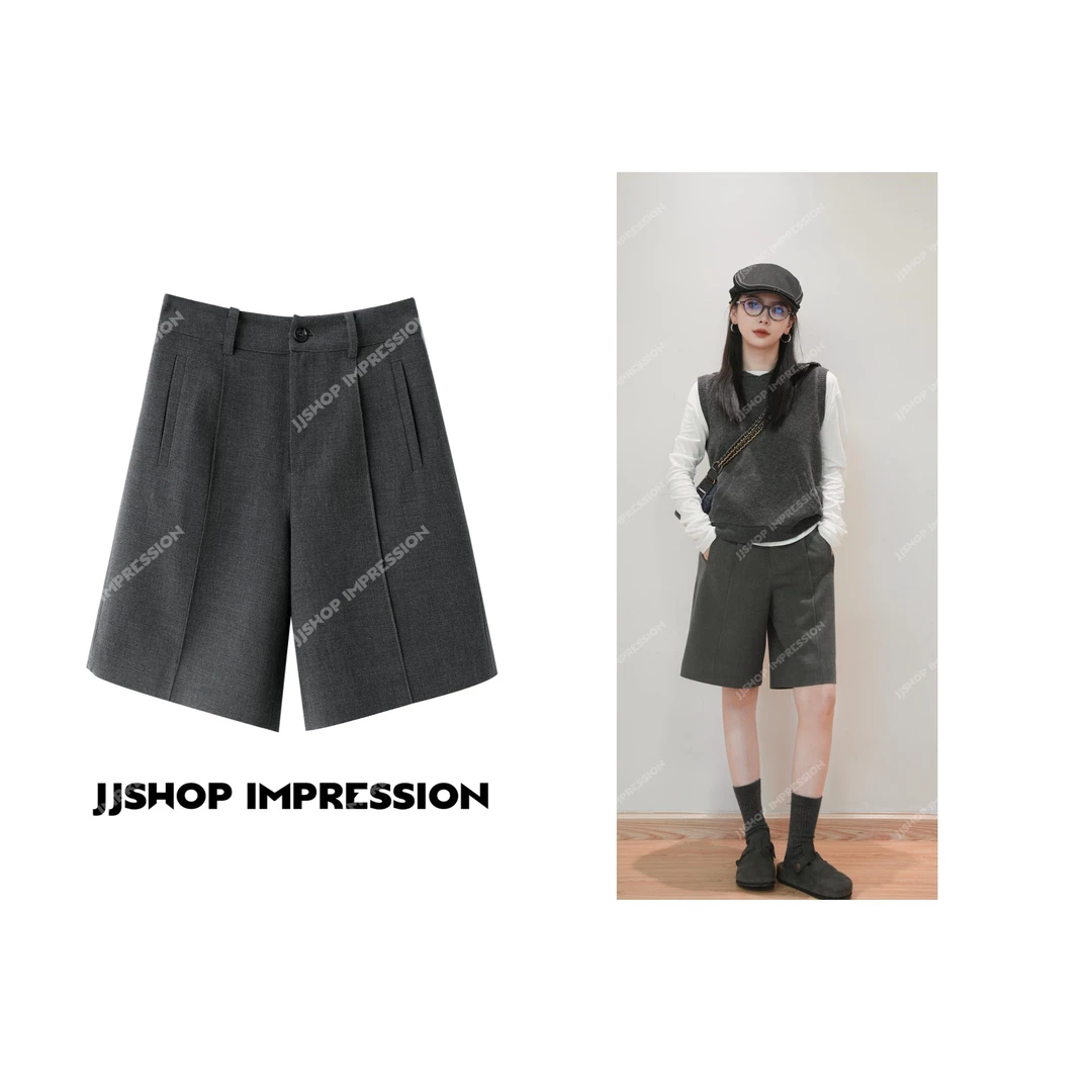 【简灰】JJSHOP IMPRESSION春夏极简薄款垂感宽松显瘦休闲西装短裤