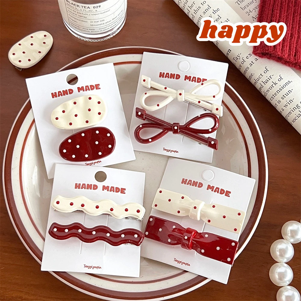 安可拉红色椭圆波点蝴蝶结小号发夹可爱学生侧边刘海碎发夹发饰女