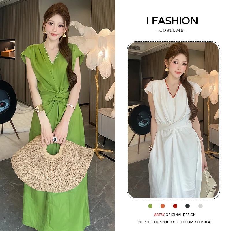 高级感气质时尚连衣裙女2025年夏季新款韩版百搭遮肉显瘦收腰裙子