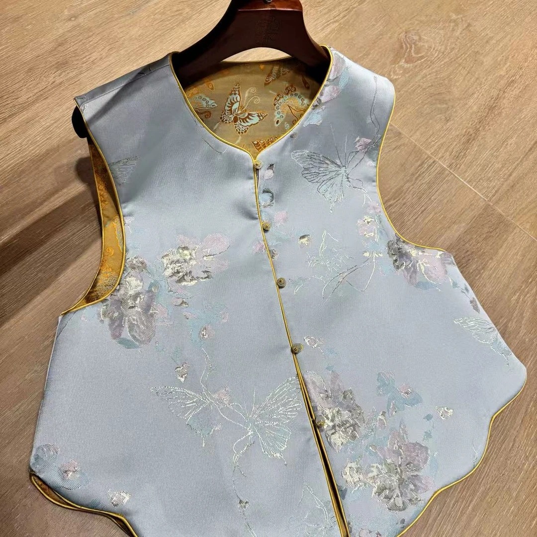 荷气生财 新中式国风织金宋锦马甲