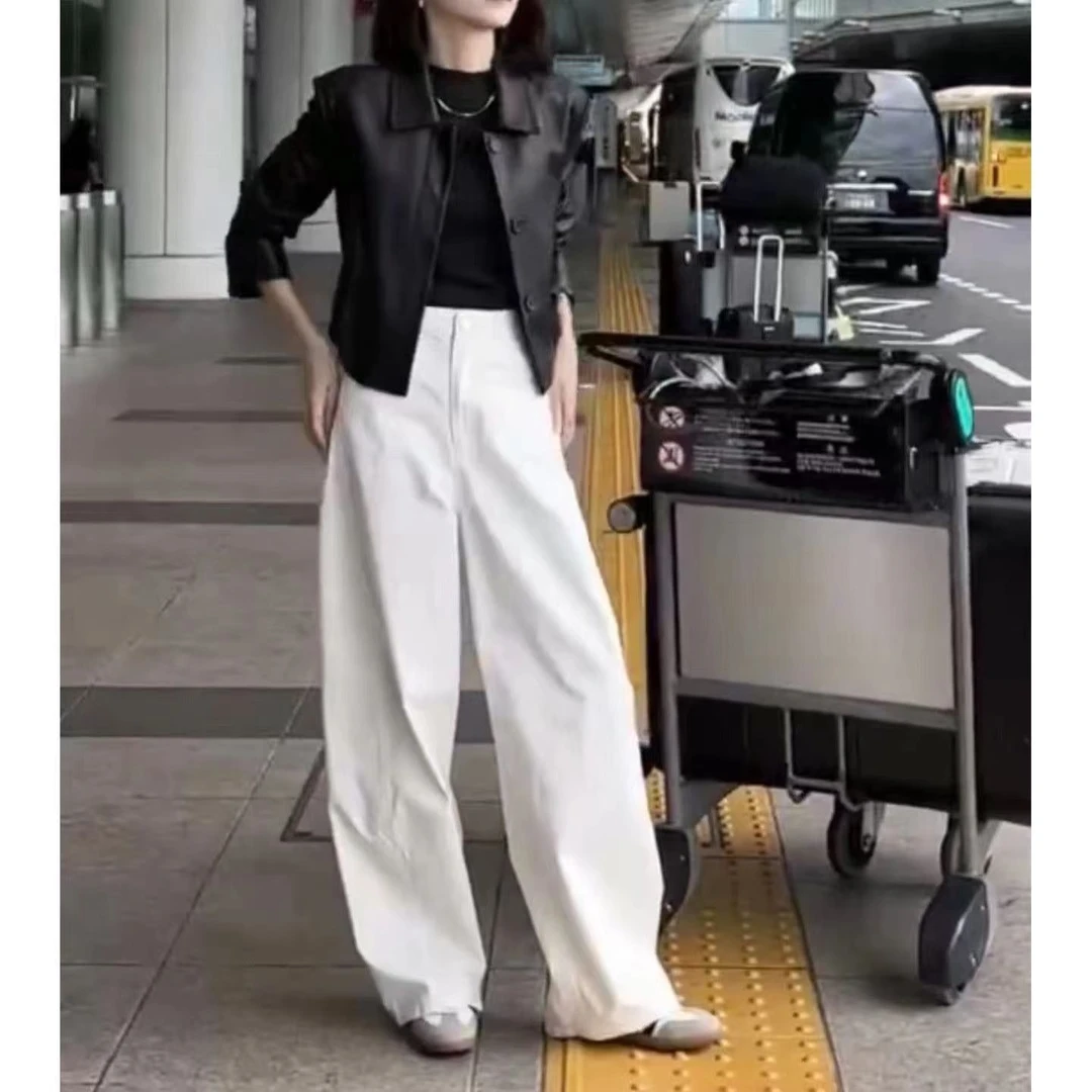 新款时尚显瘦气质翻领外套洋气百搭休闲裤女装