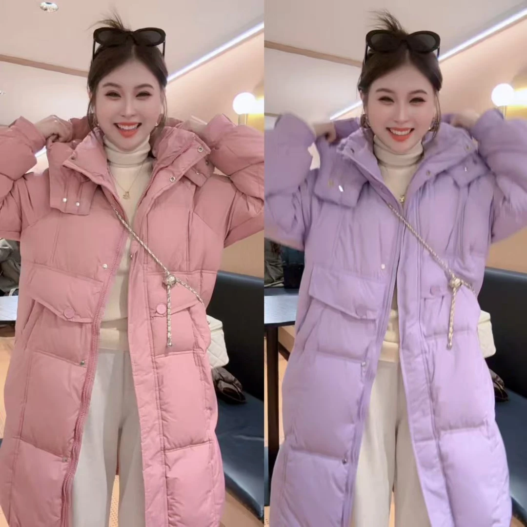 羽绒服女中长款2025年冬季新款韩版M扣外套潮
