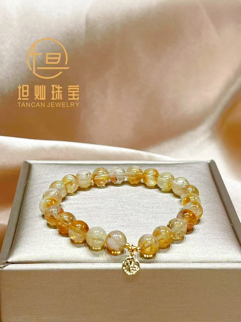 天然单圈黄塔晶搭精美福牌款手串1213