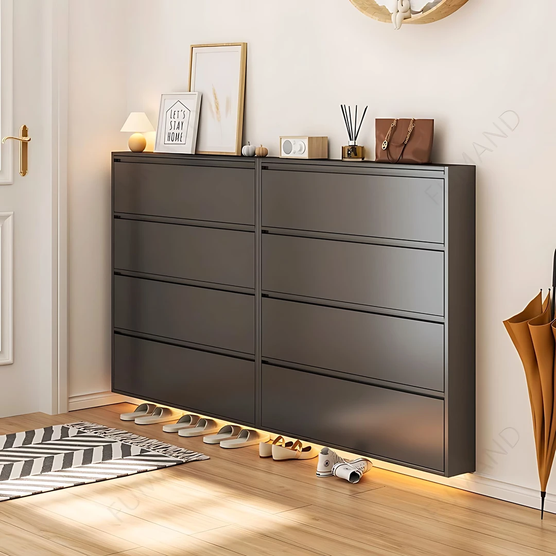 超薄翻斗鞋柜10cm挂墙悬空小户型家用入户极窄钢制鞋架门口玄关柜