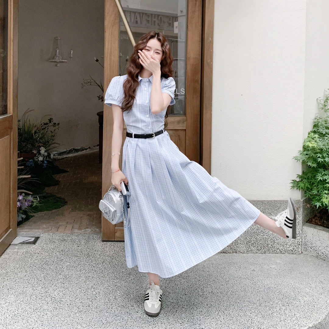 法式温柔风气质连衣裙女2025夏季新款高级感衬衫收腰显瘦A字长裙