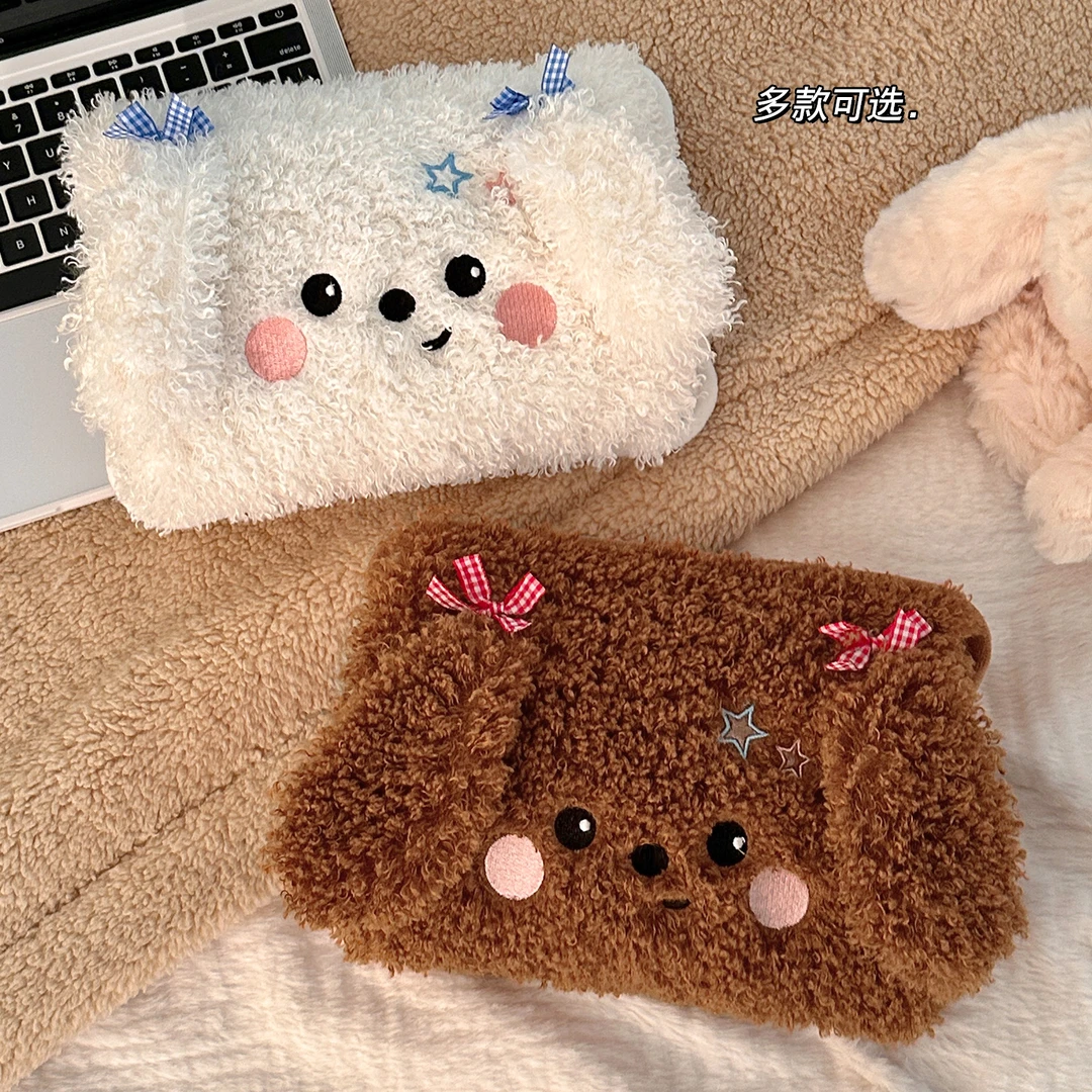 冬季充电热水袋布套卷毛小狗毛套可爱双插手卡通暖宝宝女日常家用