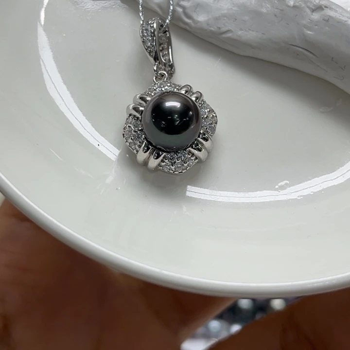 银S925镶嵌吊坠(不含链)海水珍珠9-10mm59号