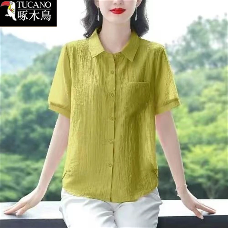 啄木鸟2025年新款POLO领设计T恤女夏季薄款拼接短袖纯色百搭上衣
