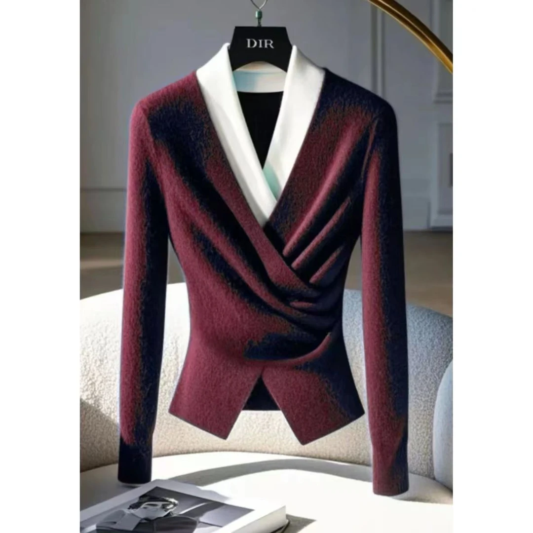 气质名媛假两件针织衫上衣女装2024秋冬新款轻奢小香风高级感