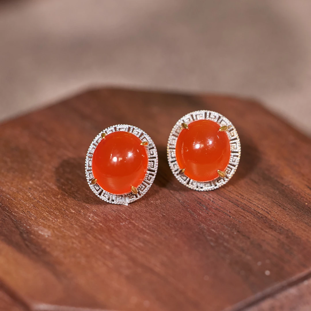 【歪歪】南红耳饰*18K金镶嵌N4097